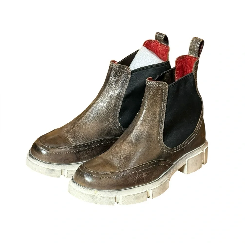 Bed Stu Randi Chelsea Leather In Graphic Rustic White Lug Sole Size 6.5‎